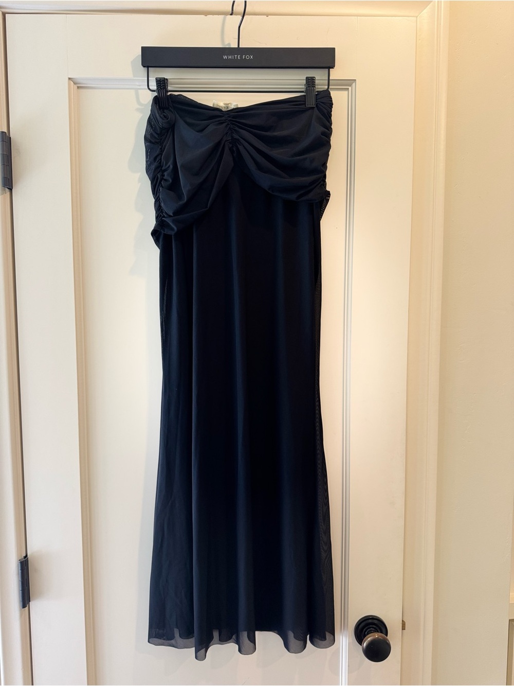 L'AGENCE Black Sheer Ruffle Crop Top with Ruched Maxi Skirt - Picture 9 of 11